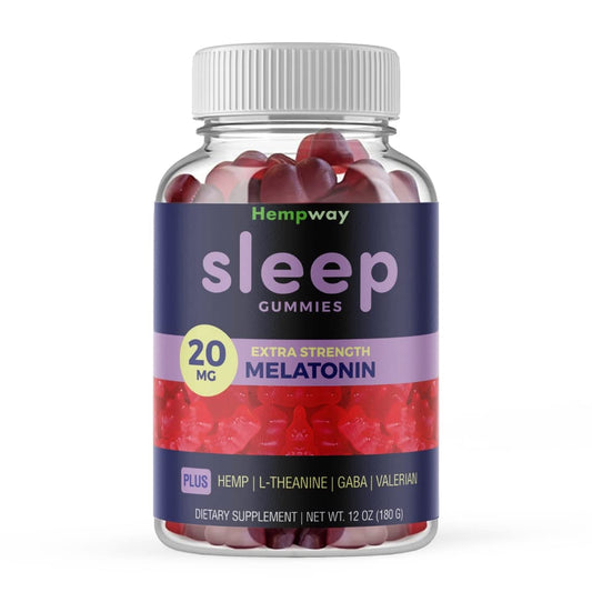HEMPWAY Melatonin 20mg bottle close-up highlighting sleep support.