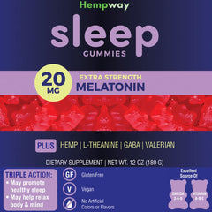 HEMPWAY packaging shows the 6-in-1 sleep formula.