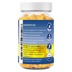 Gummies arranged in a row show convenient bite-sized nighttime relief.