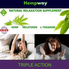 Packaging with vegan symbol and Hempway branding for plant-based sleep support