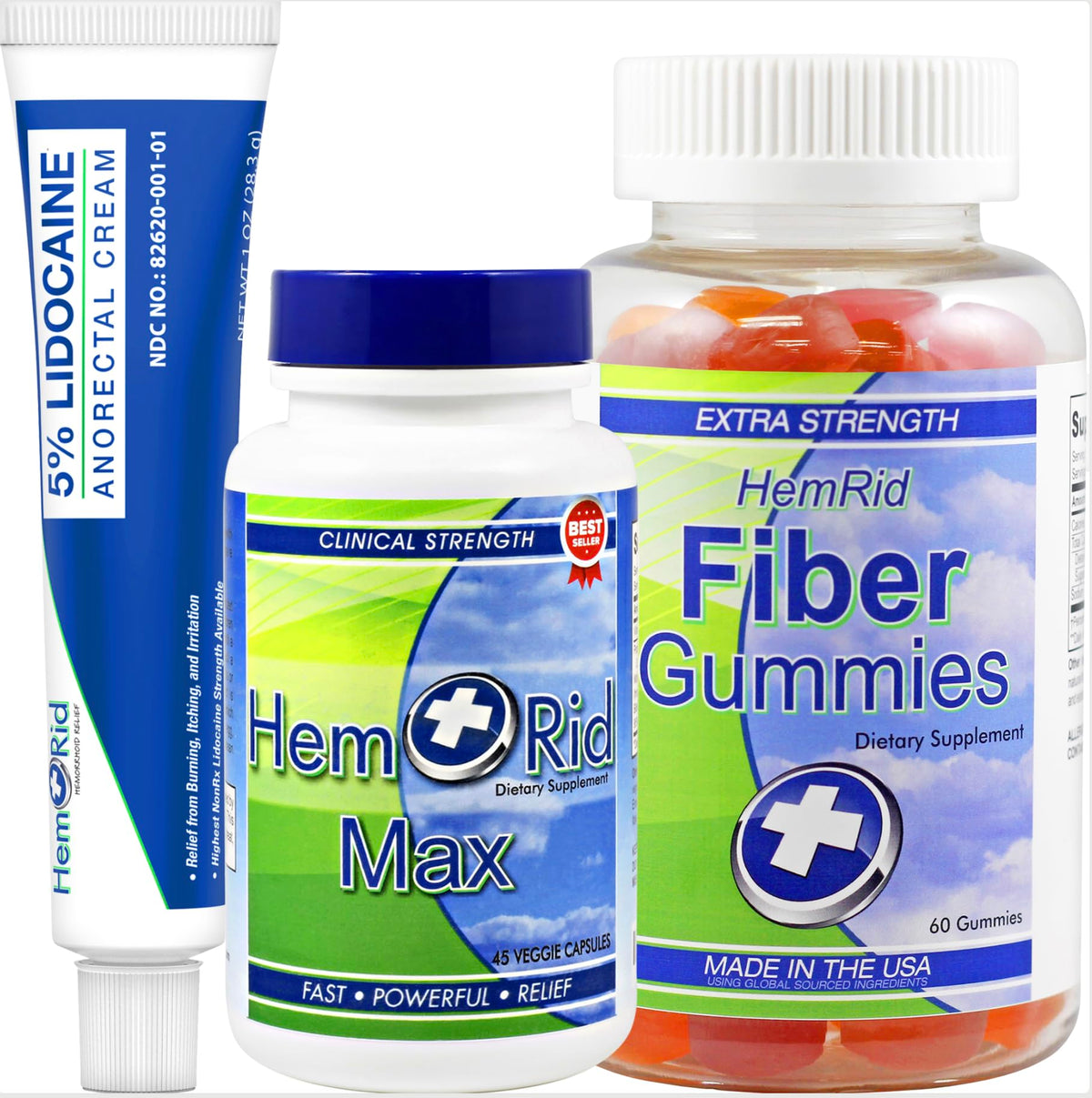 HemRid Max capsules bottle for internal hemorrhoid support and comfort.