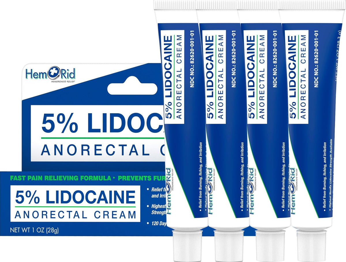 HemRid lidocaine cream tube ready for quick relief on troubled area