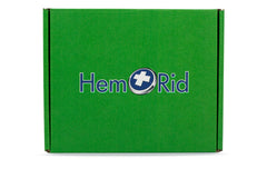 Close-up of HemRid packaging highlighting the three-part system.