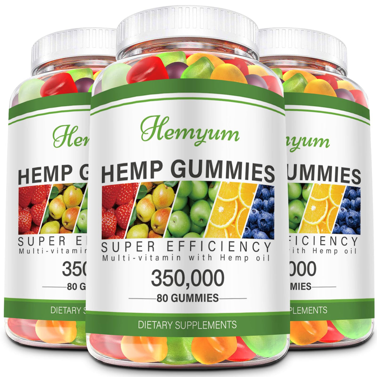 Hemyum hemp gummies bottle on table offering convenient daily support