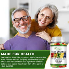 Hemyum Hemp Gummies 350000 extract badge denotes potency.
