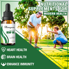 Hemyum Hemp Oil Drops omega-3-6-9 icons on packaging