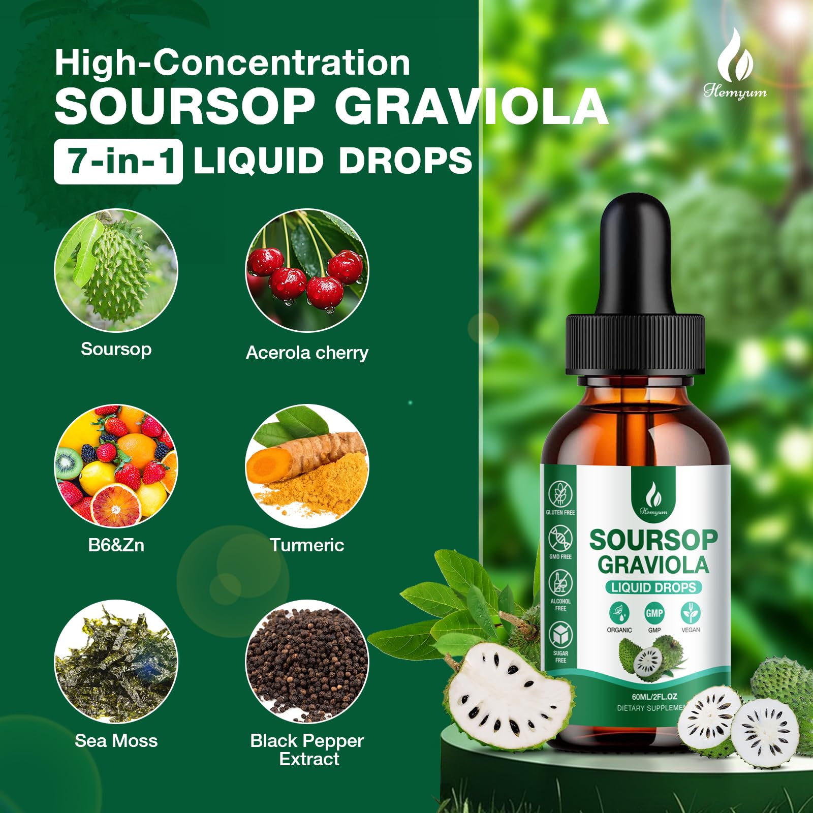 Hemyum Soursop Drops dropper dispensing drops for simple daily intake.