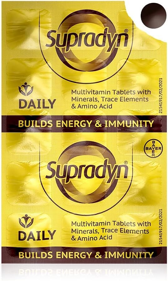 The HENU Supradyn bottle front label highlights essential vitamins for daily use.