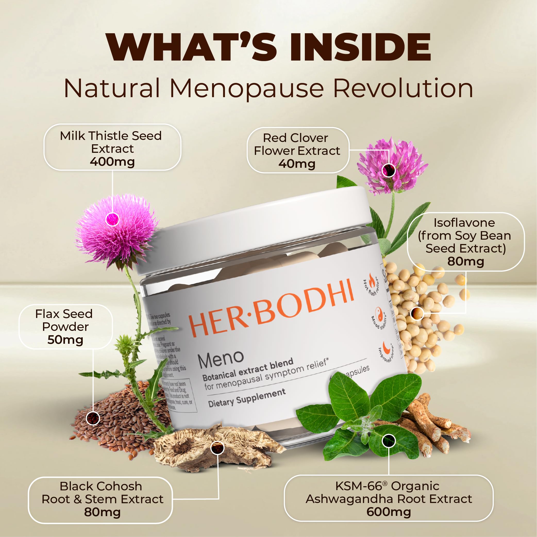 Her Bodhi MENO bottle and capsules for daily menopause routine