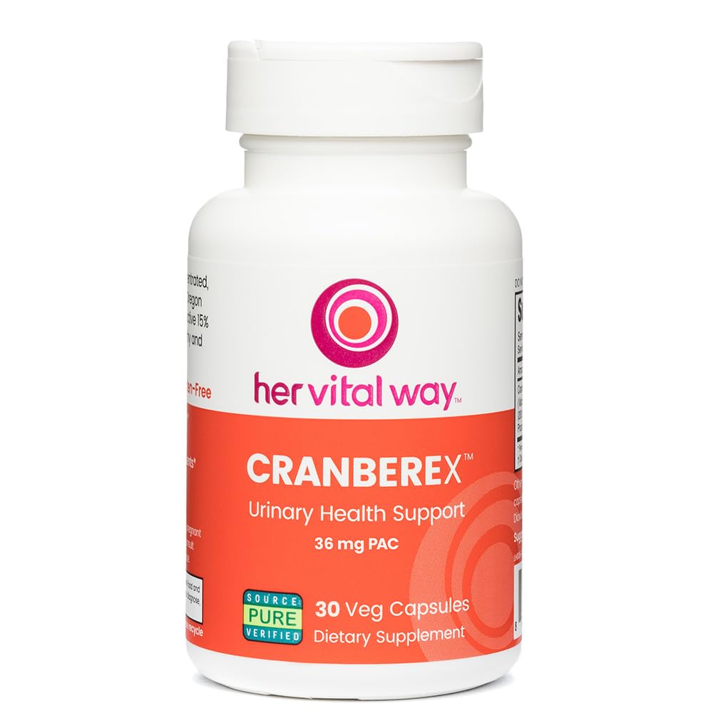Her Vital Way Cranberex bottle for daily urinary tract support and kidney care.