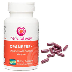 Her Vital Way Cranberex box packaging reflects solar-powered manufacturing and sustainability.