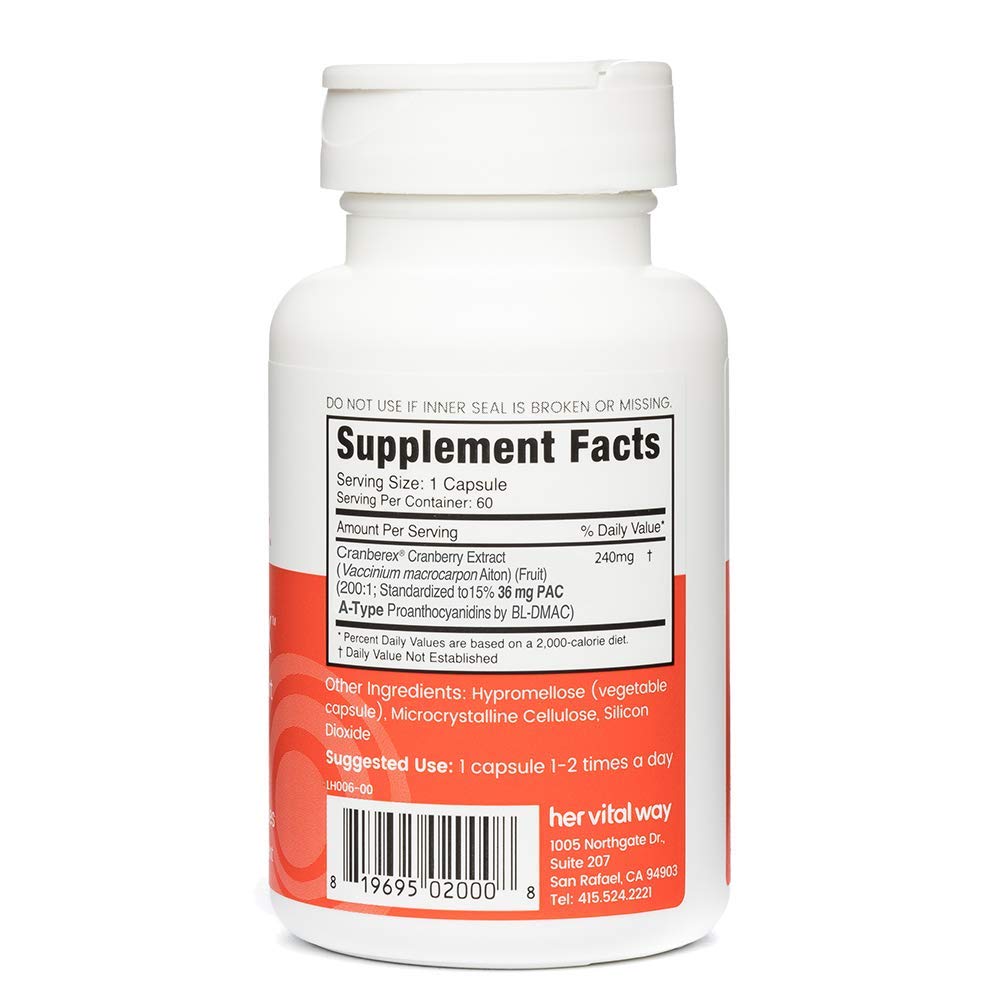 Her Vital Way Cranberex capsules arranged for convenient daily intake and kidney care.