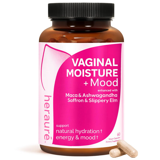 HerAuré Vaginal Moisture Booster bottle; convenient daily moisture support visual
