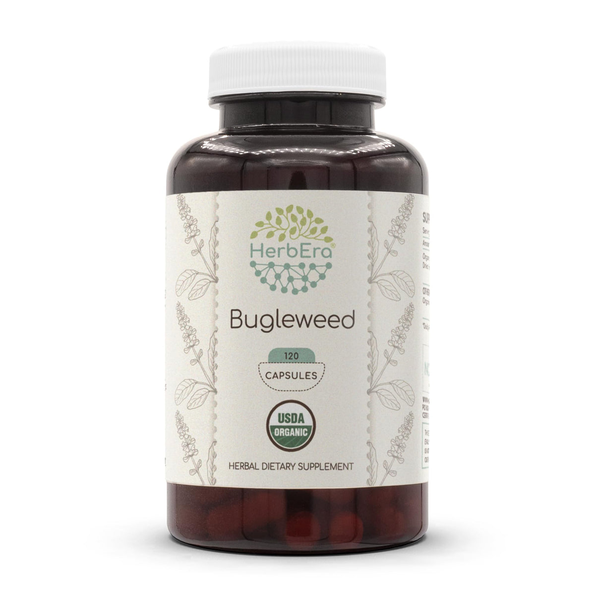 HerbEra Bugleweed bottle front shows organic vegetarian capsules for daily wellness