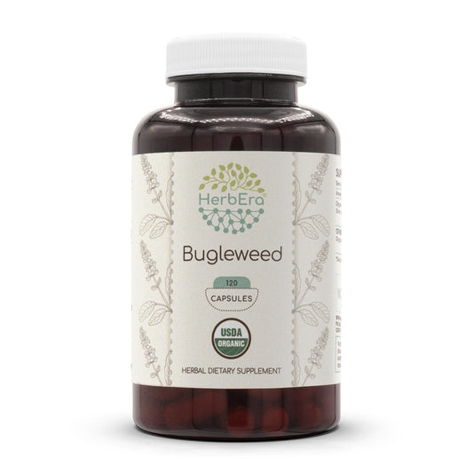HerbEra Bugleweed bottle front shows organic vegetarian capsules for daily wellness