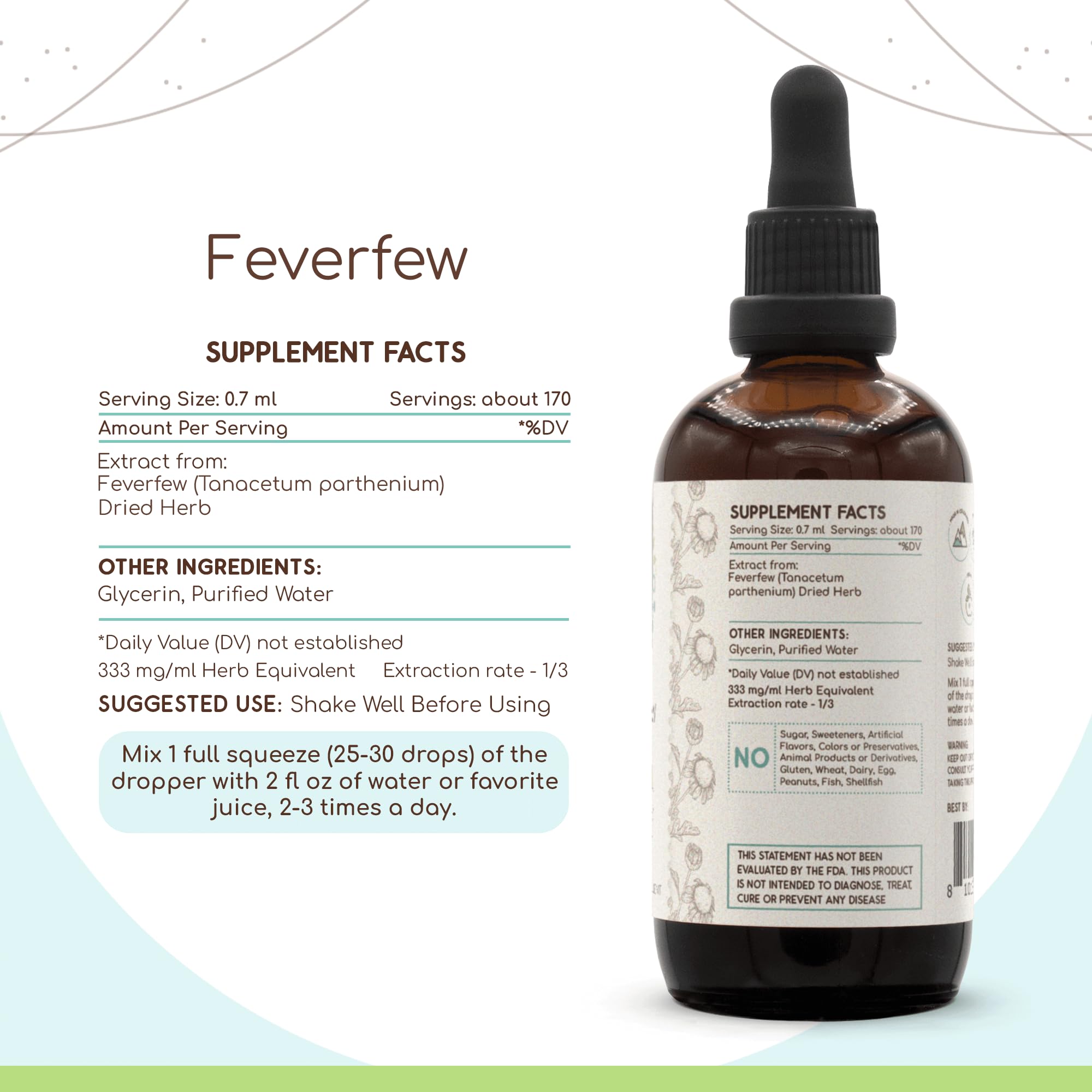 HerbEra Feverfew liquid drops in a dropper provide easy, precise dosing.