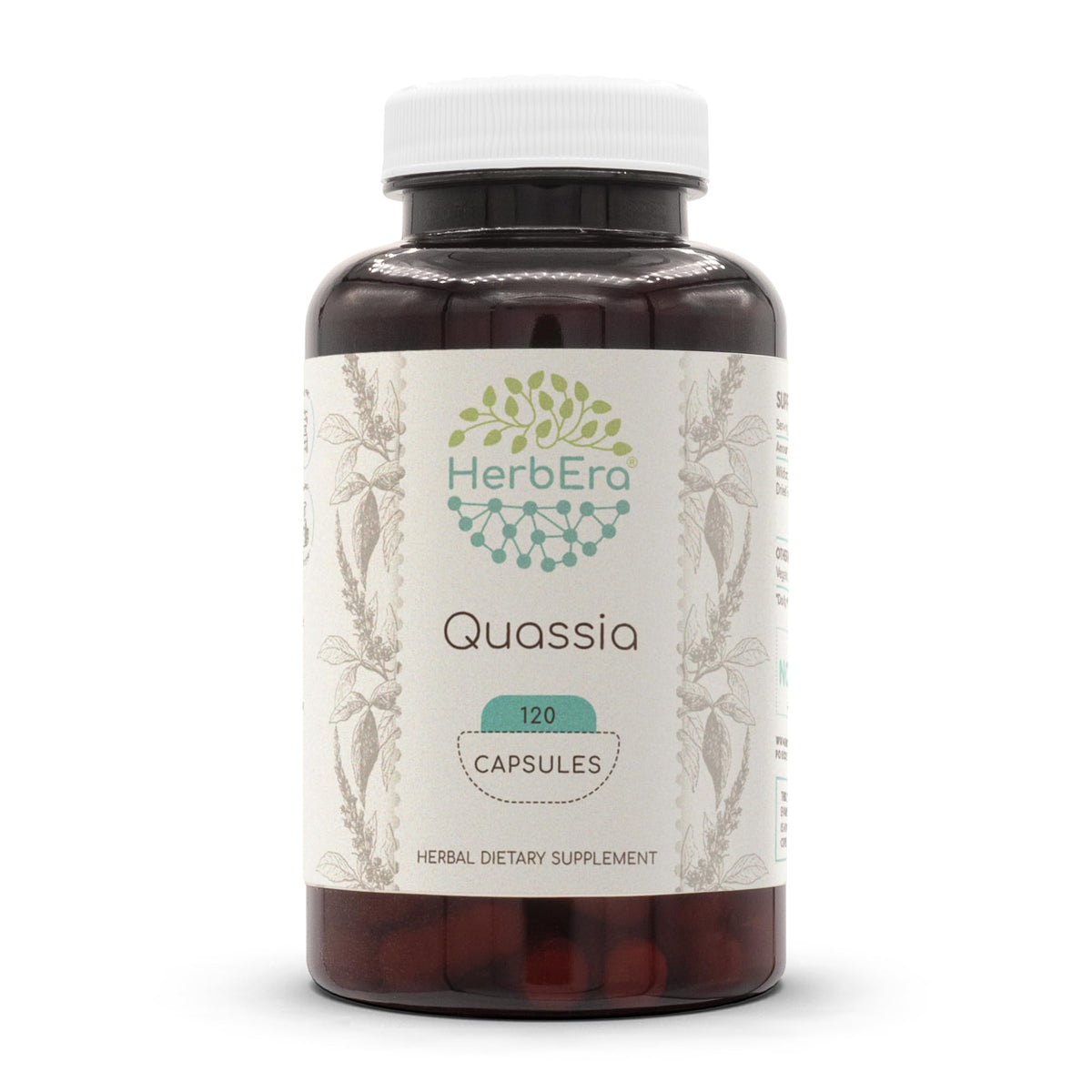 HerbEra Quassia bottle with 120 capsules for convenient daily use
