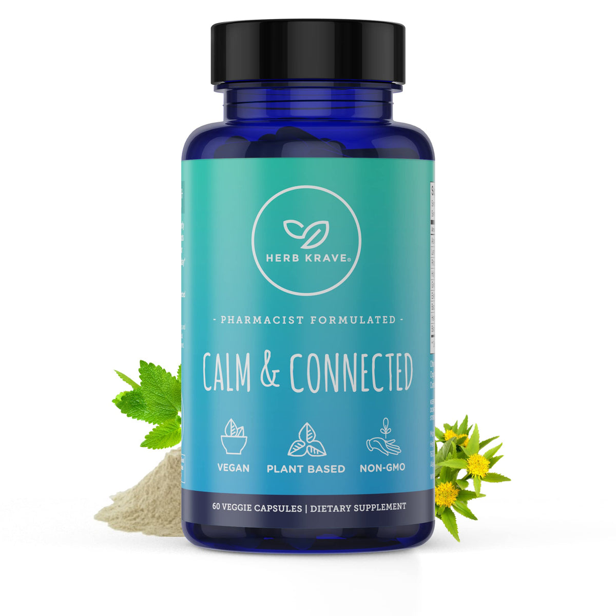 Herb Krave Calm & Connected bottle promotes calm and focus during busy days