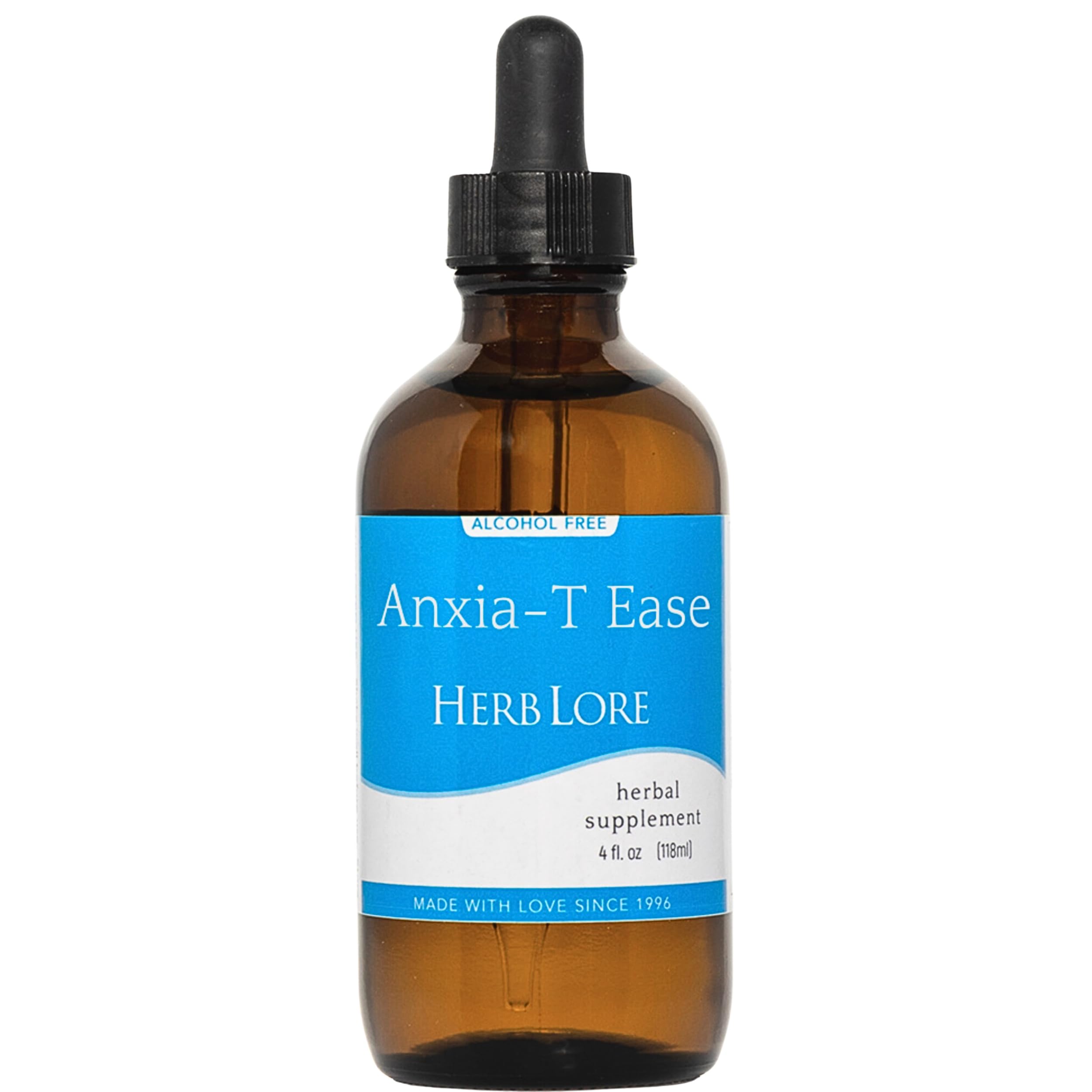 Herb Lore Anxia-T Ease tincture bottle with dropper for on-the-go mood support.