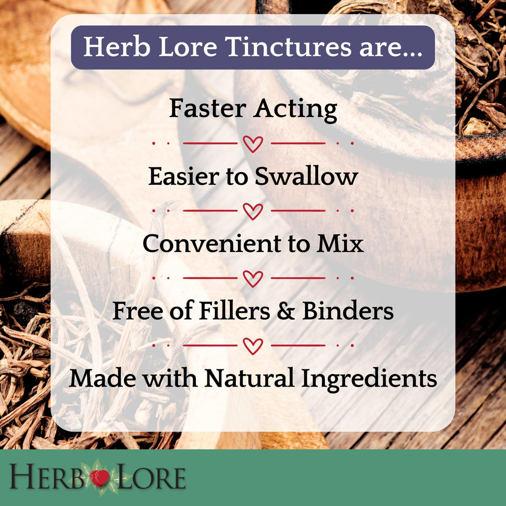 Herb Lore Chamomile Tincture drops in glass illustrate simple addition to drinks.