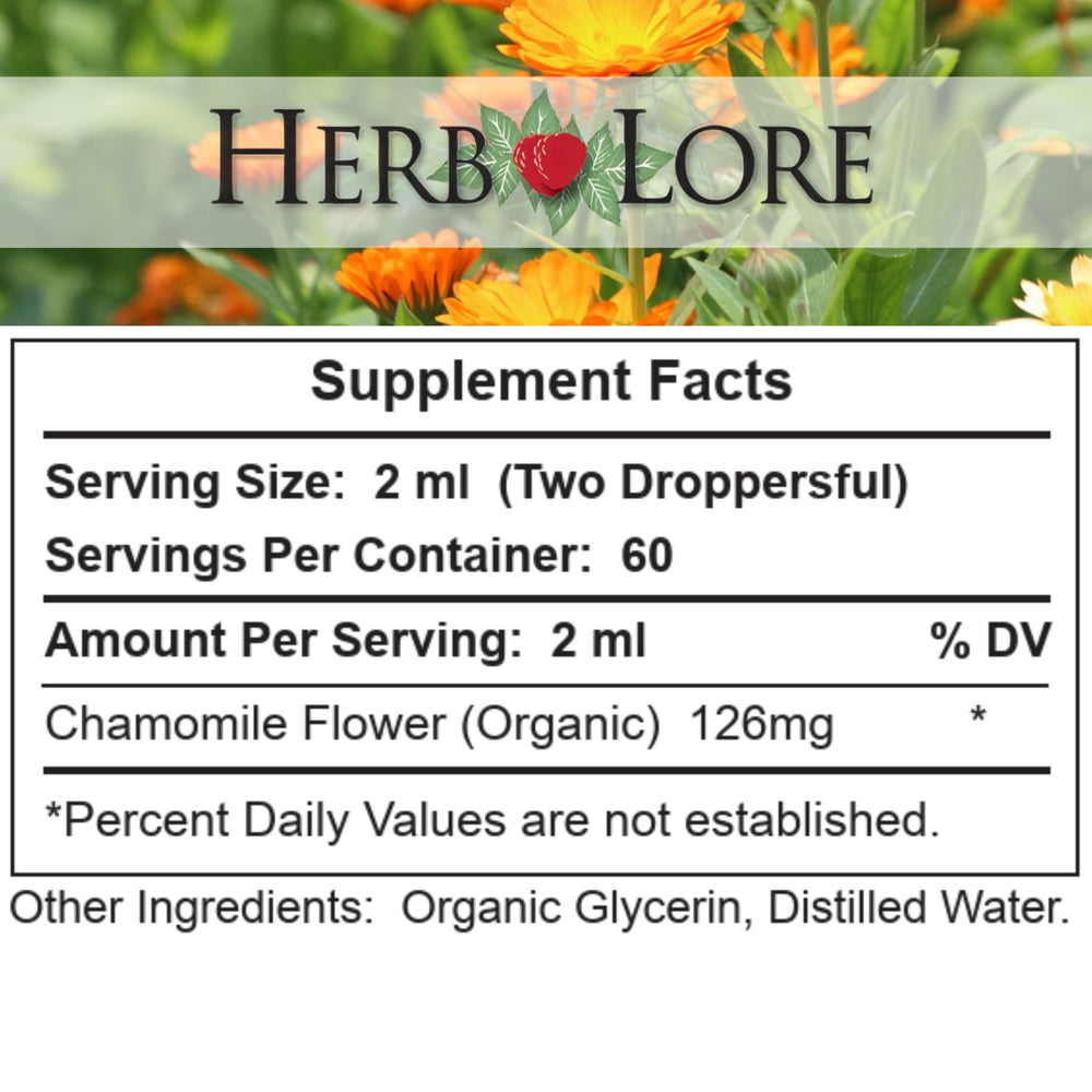 Herb Lore Chamomile Tincture for family use, fostering calm moments.
