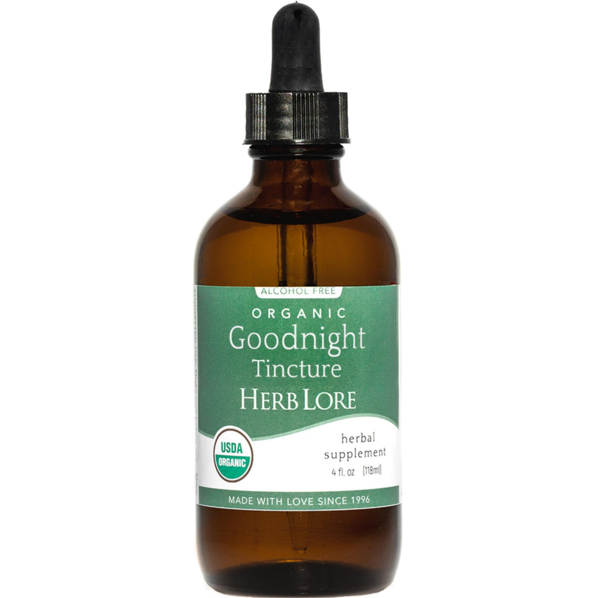 Herb Lore GoodNight tincture bottle pour for a calm evening routine