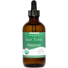 Herb Lore Iron Tonic bottle pour shows easy dosing for kids and adults.