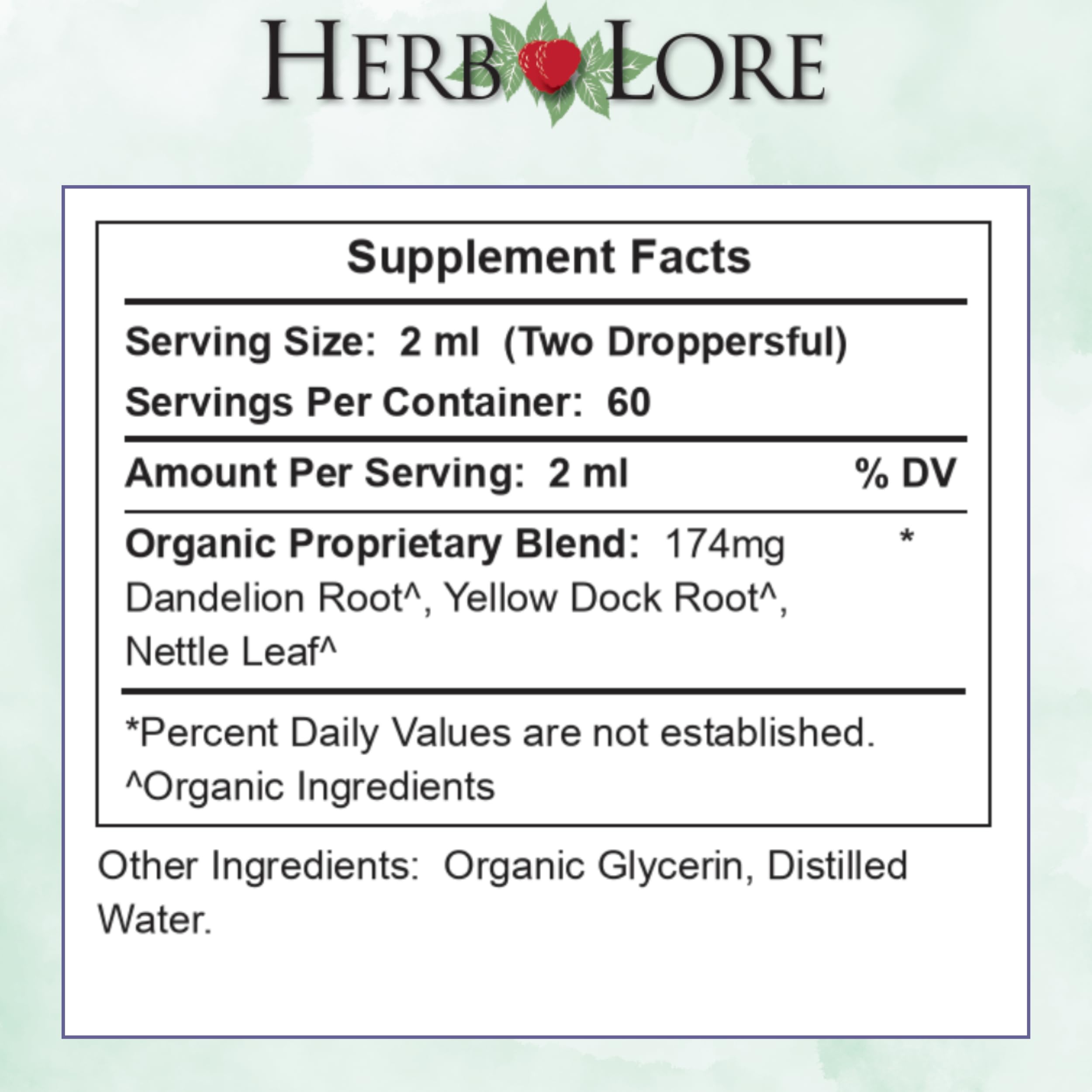 Herb Lore Iron Tonic dosing guidance on chart.