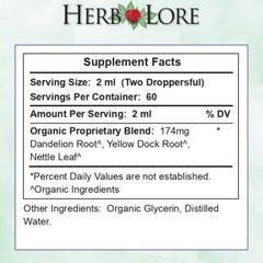 Herb Lore Iron Tonic dosing guidance on chart.