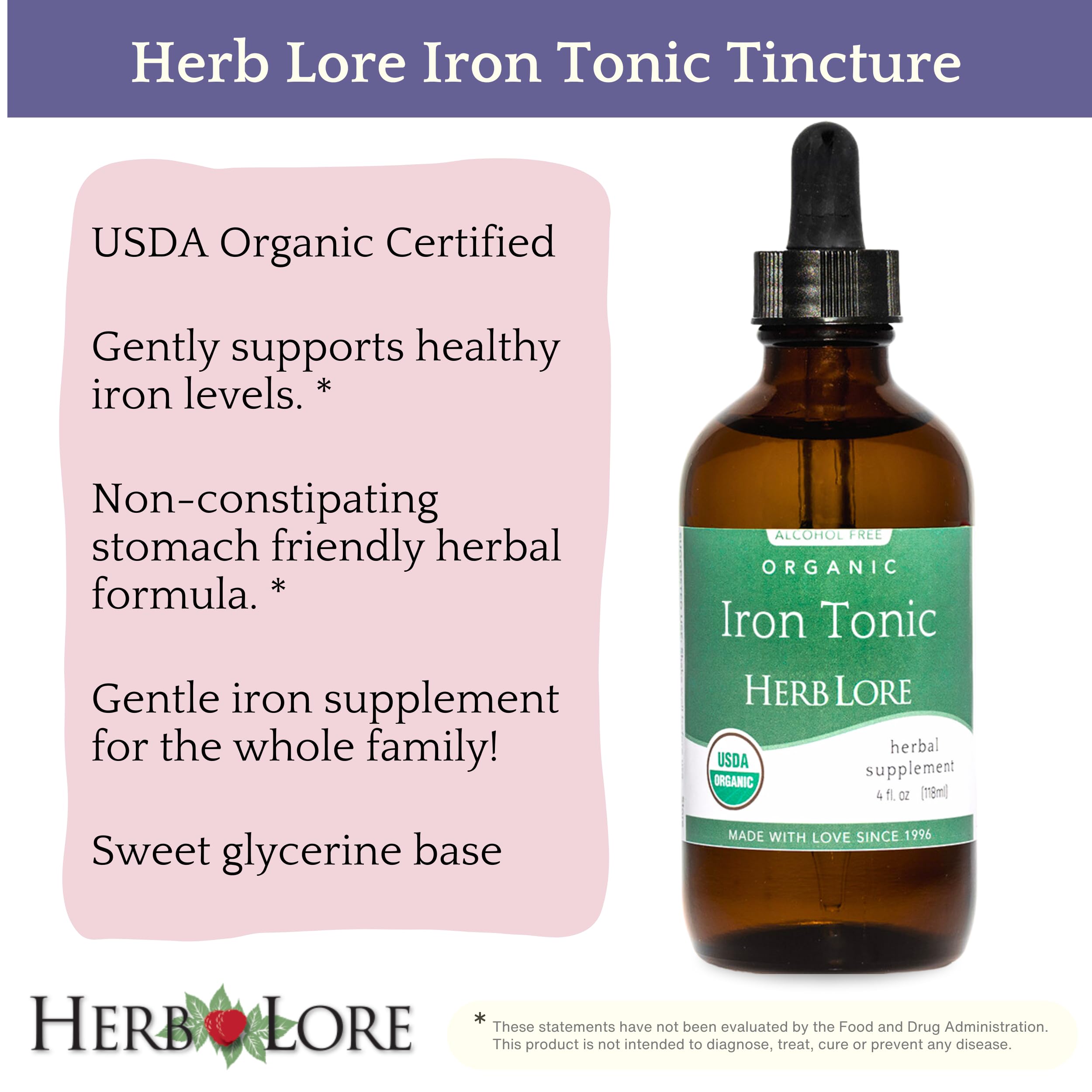 Herb Lore Iron Tonic dropper filling demonstrates simple, mess-free administration.