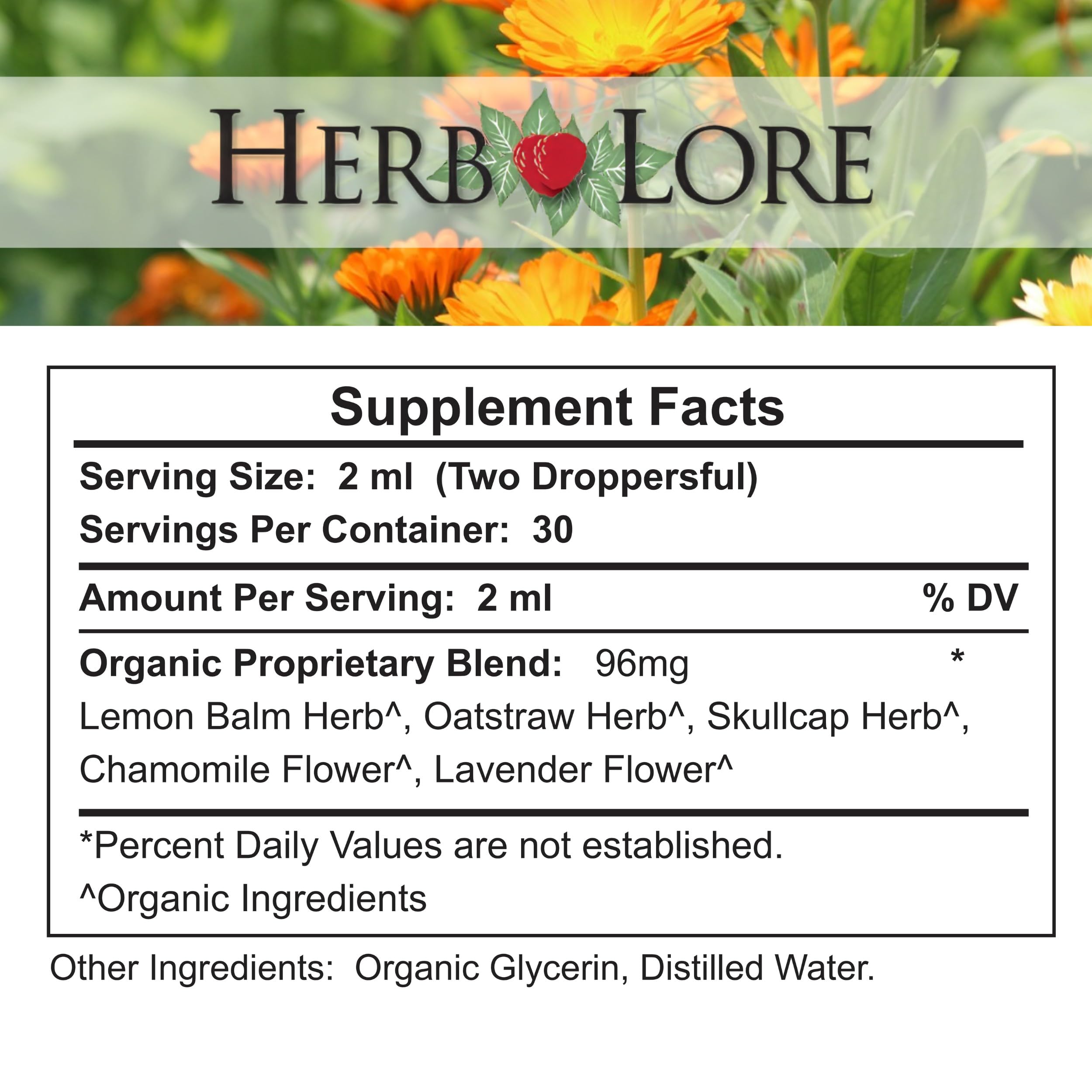 Herb Lore Relax Tincture with organic herbs ready to enjoy.