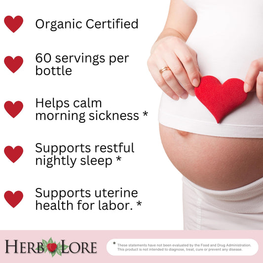 Herb Lore Pregnancy Tea Tincture dropper enables fast dosing without steeping.
