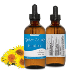 Herb Lore Quiet Cough bottle ready for gentle, family-friendly cough relief