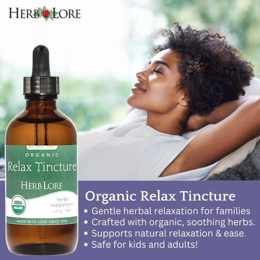 Herb Lore Relax Tincture pour into cup for soothing tea ritual.