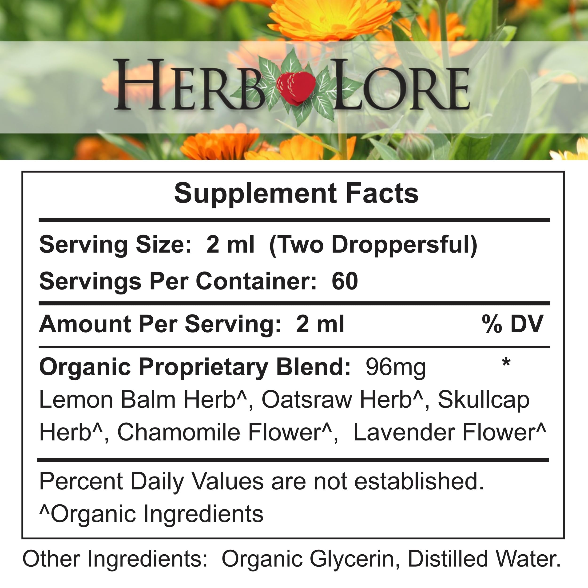 Herb Lore Relax Tincture beside a cup of tea.