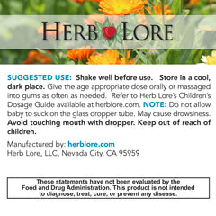 Herb Lore Teething ingredients show chamomile, passionflower, and catnip.