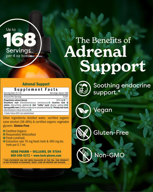 Herb Pharm Adrenal Support pour shows liquid extract ideal for quick absorption