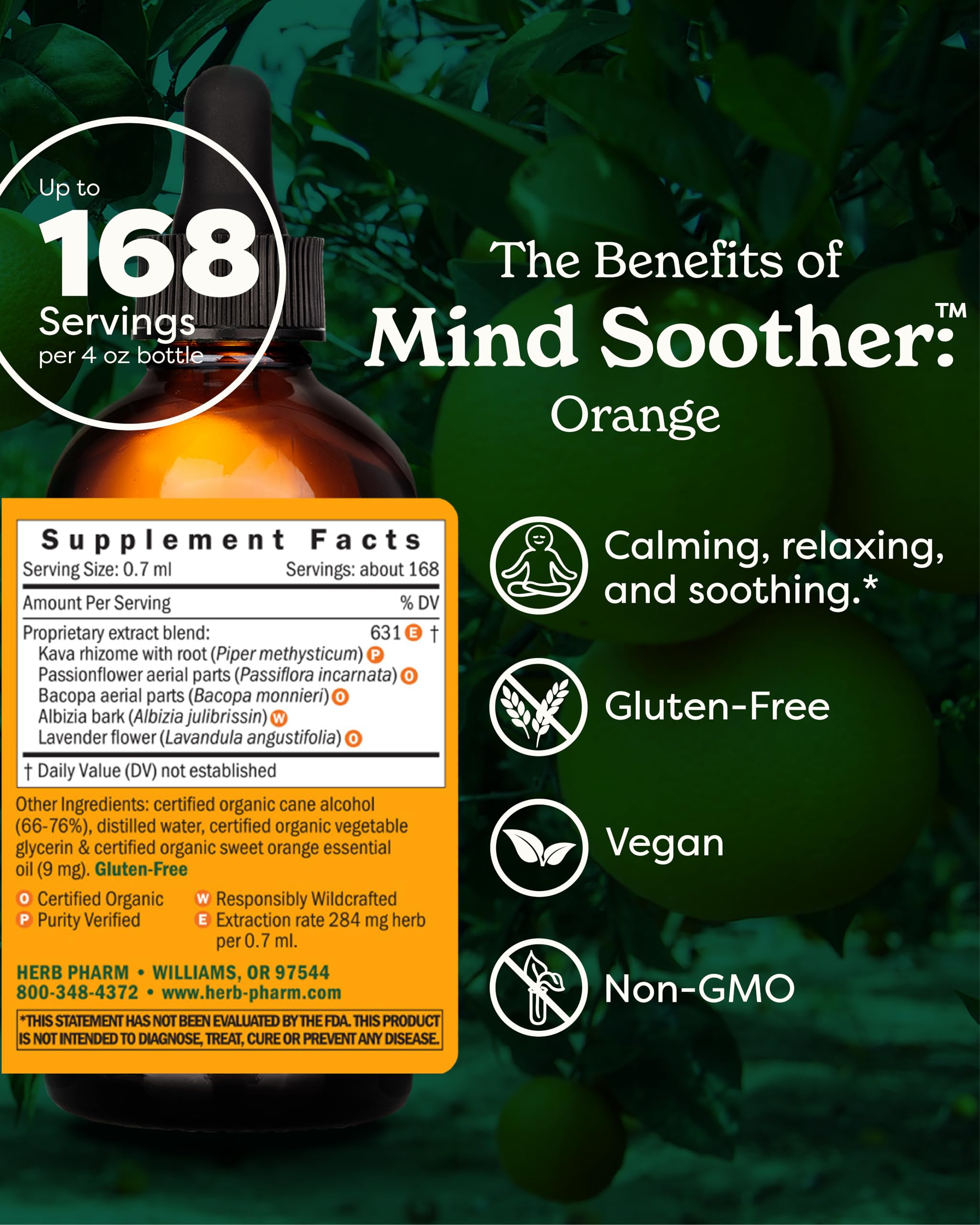 Herb Pharm Anxiety Soother bottle label showing organic herbs for mindful relief