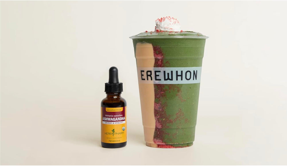 Herb Pharm Ashwagandha liquid extract drops demonstrating rapid absorption potential.