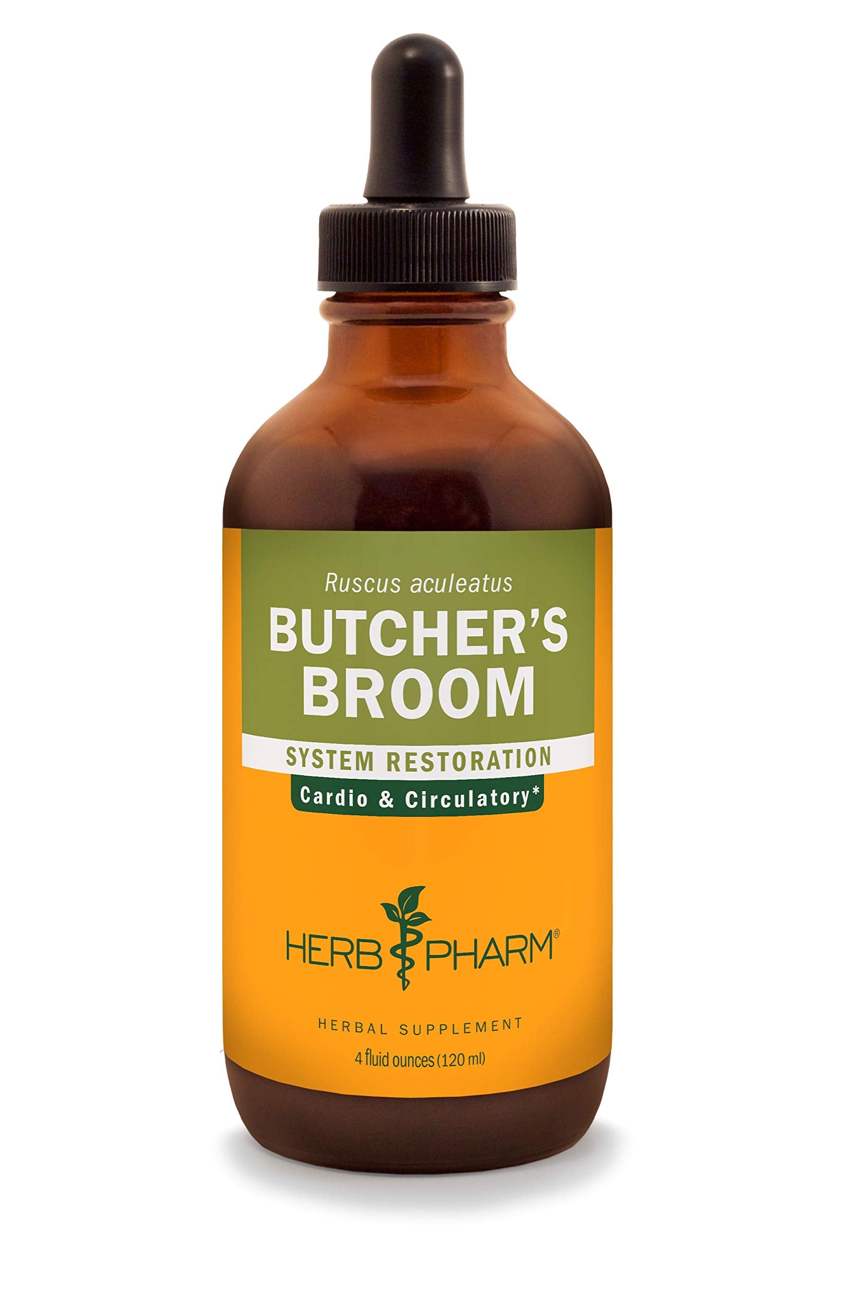 Herb Pharm Butcher's Broom liquid extract bottle with dropper for daily cardiovascular support.