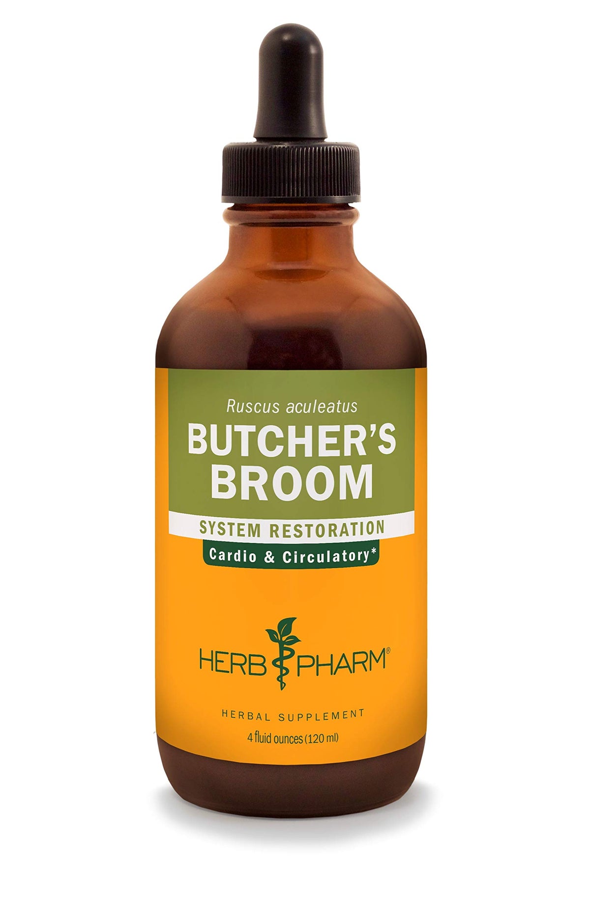 Herb Pharm Butcher's Broom liquid extract bottle with dropper for daily cardiovascular support.