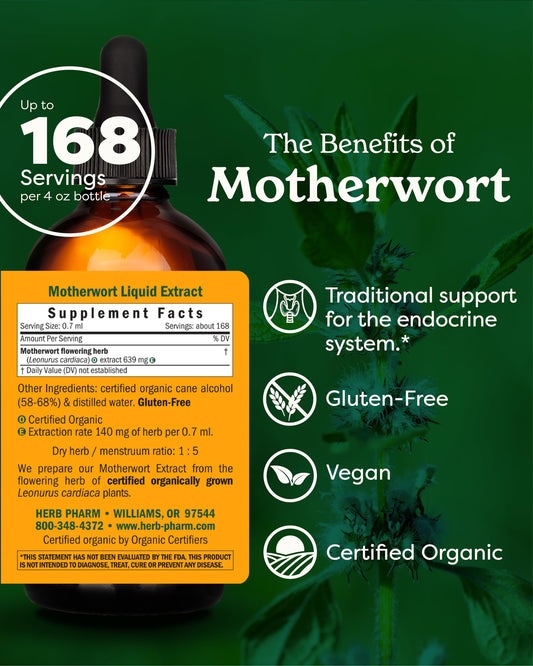 Herb Pharm certified organic motherwort leaves and flowering tops close-up