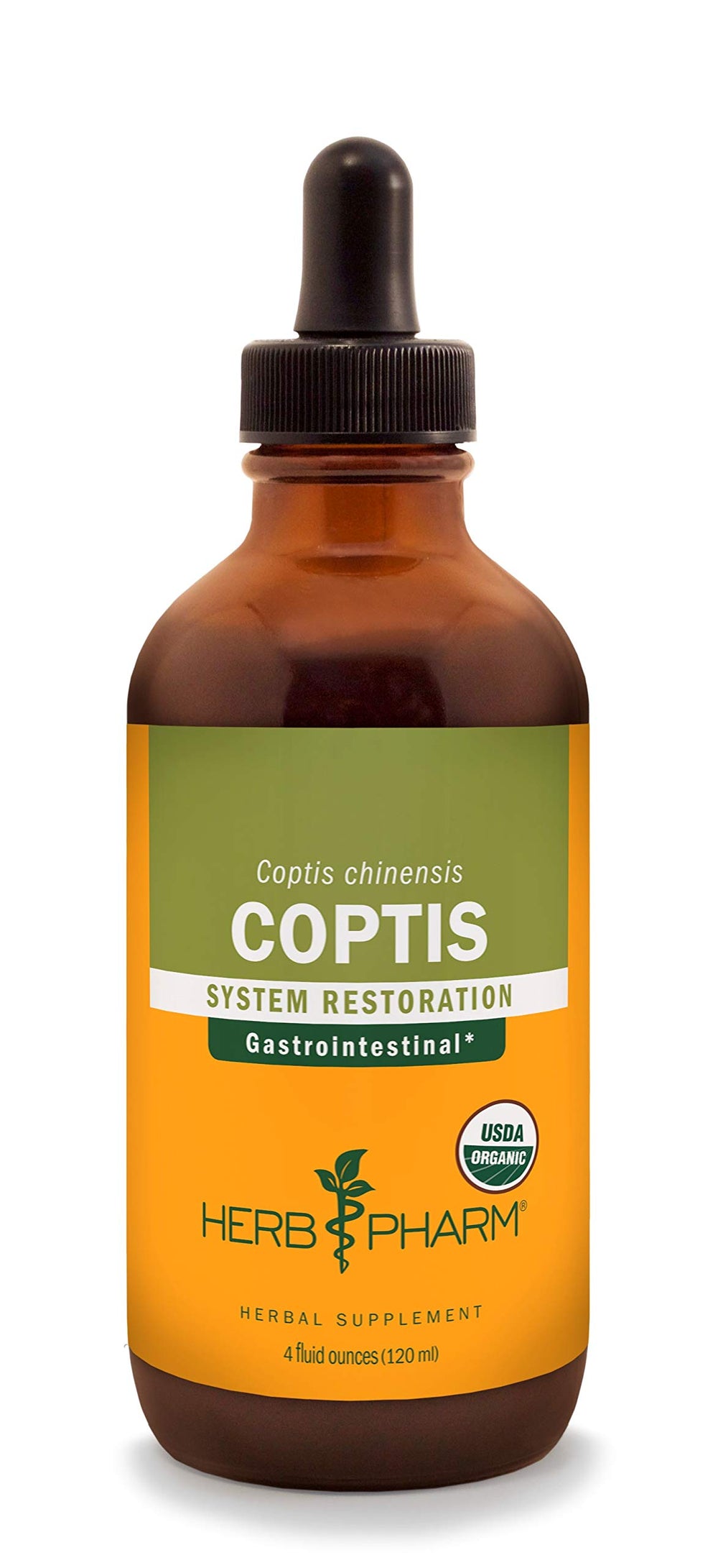 Herb Pharm Coptis extract bottle shown for convenient daily digestive support.