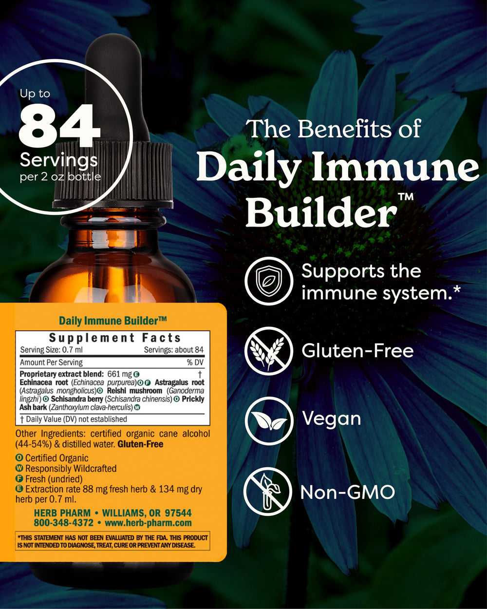 Herb Pharm Daily Immune Builder dropper shown for easy dosing.