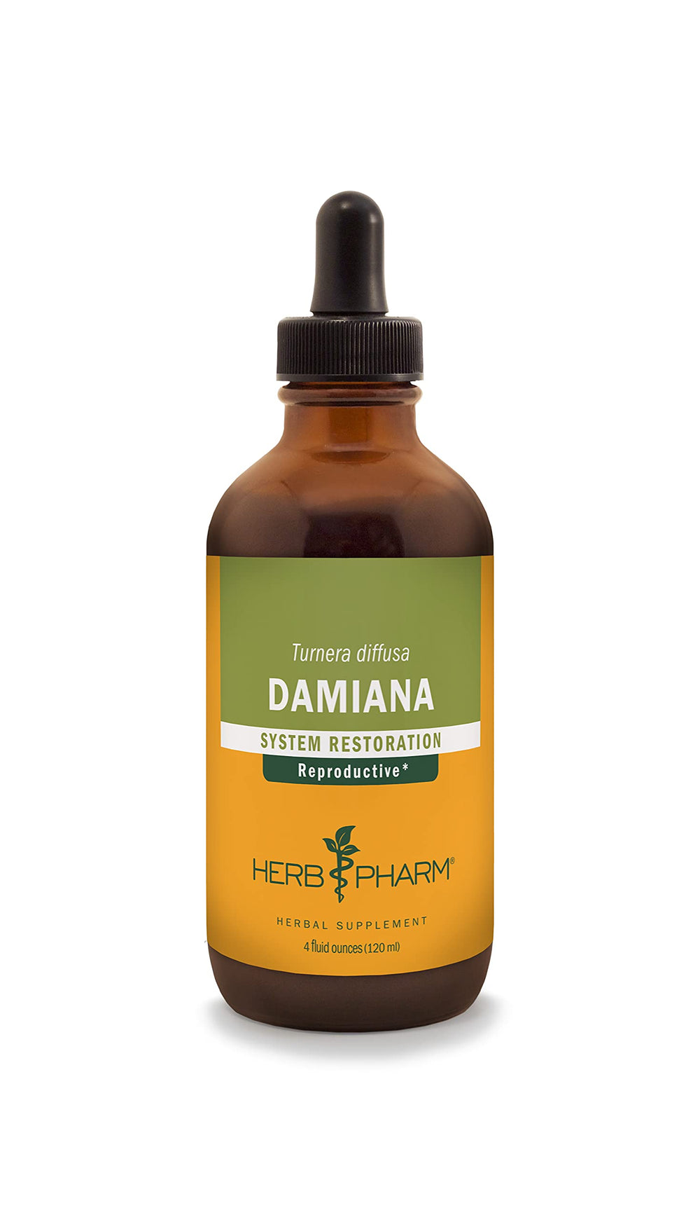 Herb Pharm Damiana liquid bottle ready for daily use in a calm routine.