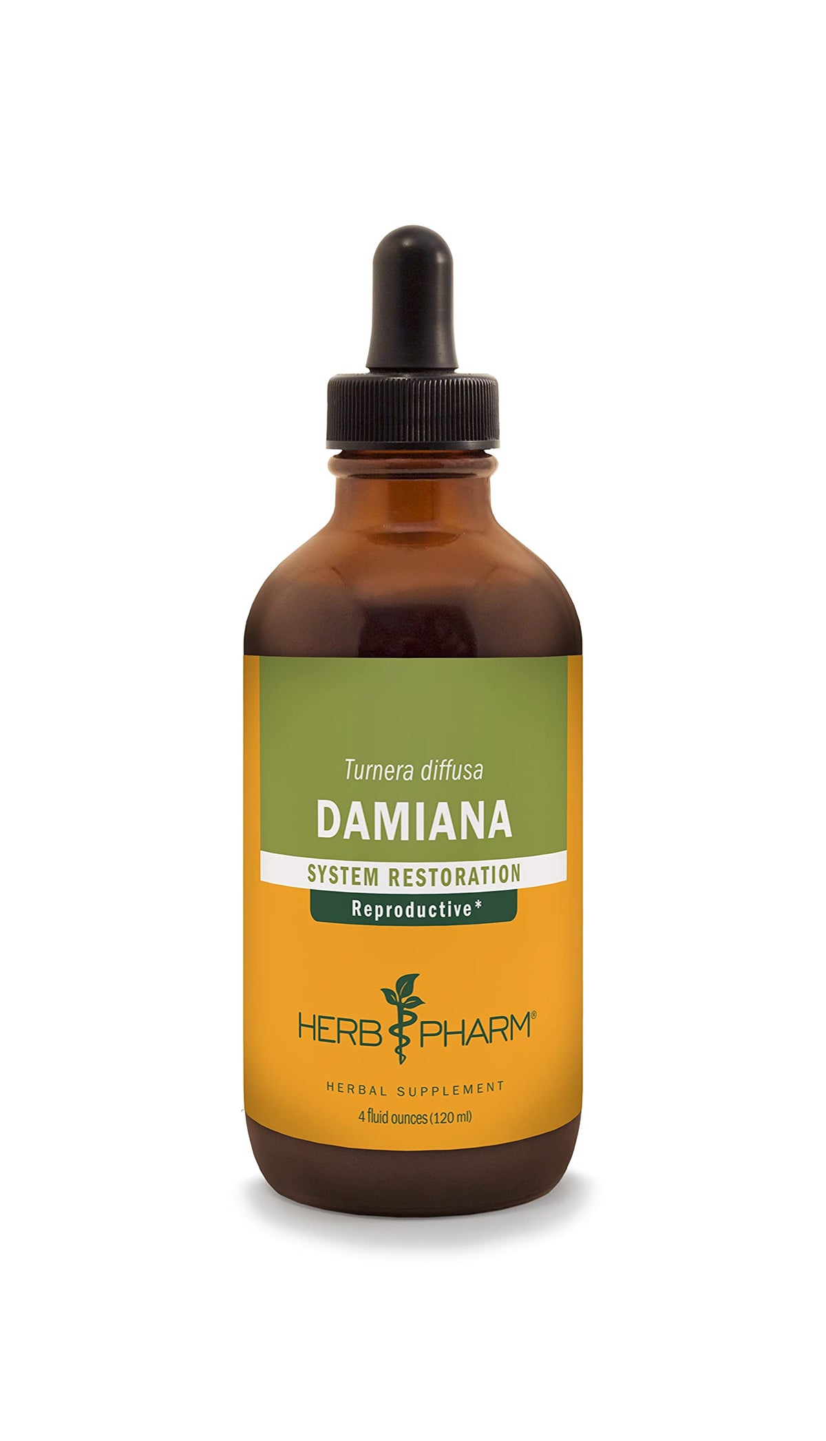 Herb Pharm Damiana liquid bottle ready for daily use in a calm routine.
