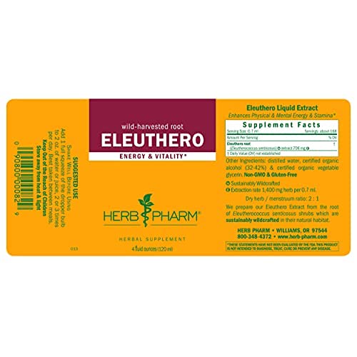 Close-up of Eleuthero root and label highlighting two-times strength claim.