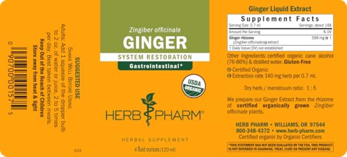 Herb Pharm ginger extract in amber bottle for digestive comfort