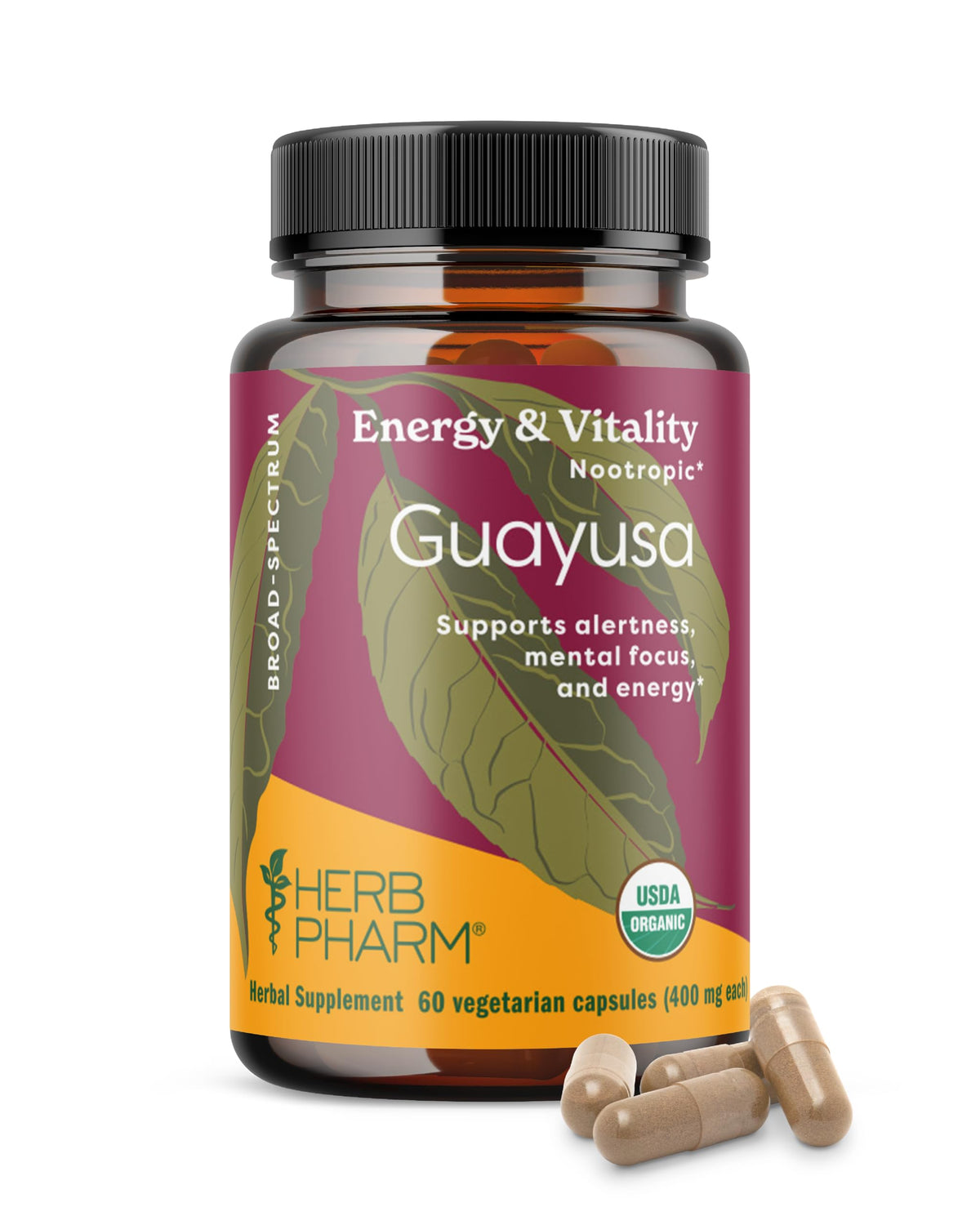 Herb Pharm Guayusa capsules bottle for focused energy