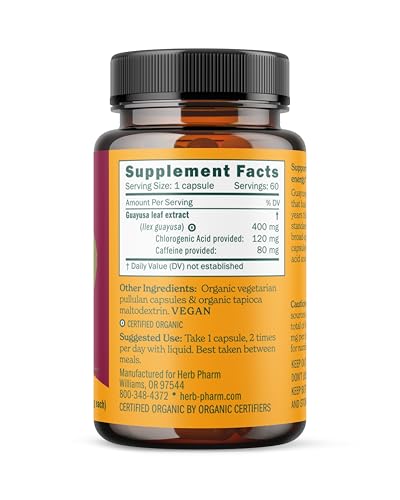 Closeup of Herb Pharm Guayusa capsules for daily focus